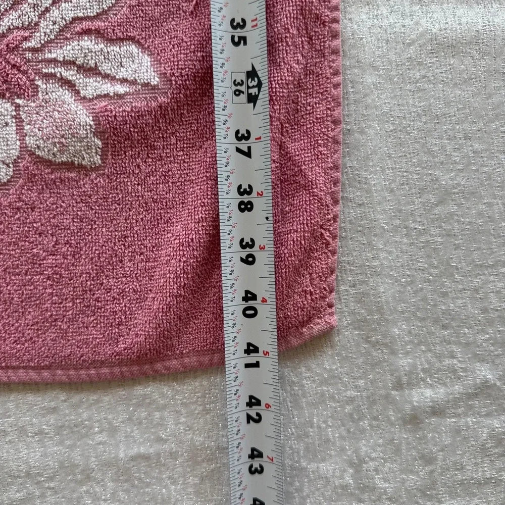 Vintage Pink Floral Bath Towel Lot 4 Cottage Granny Core Burgundy Retro Bath Vtg